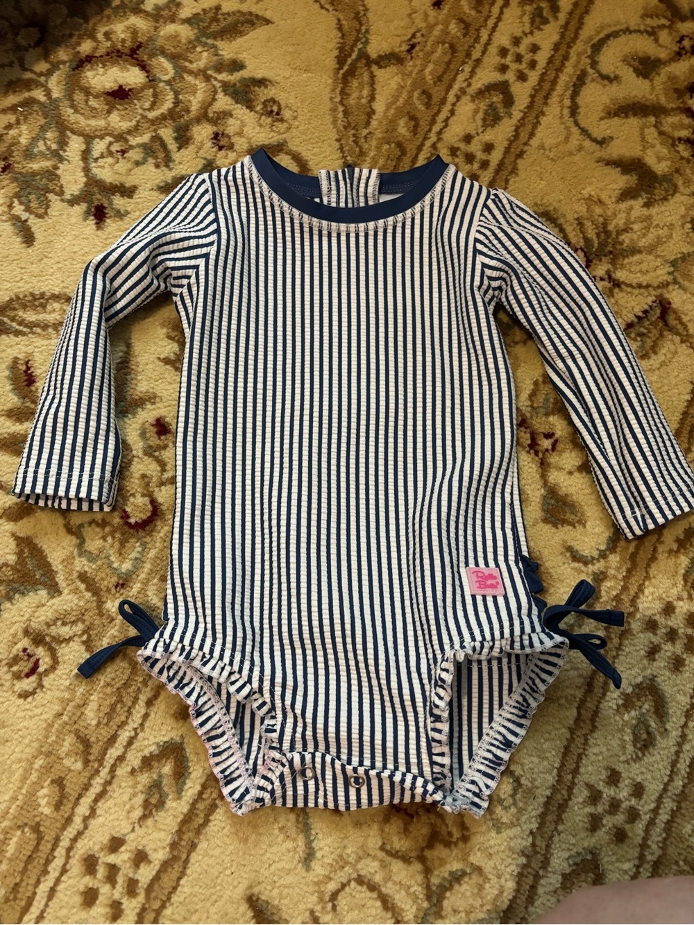 Ruffle Butts Navy & White Striped Long-Sleeve Baby One-Piece